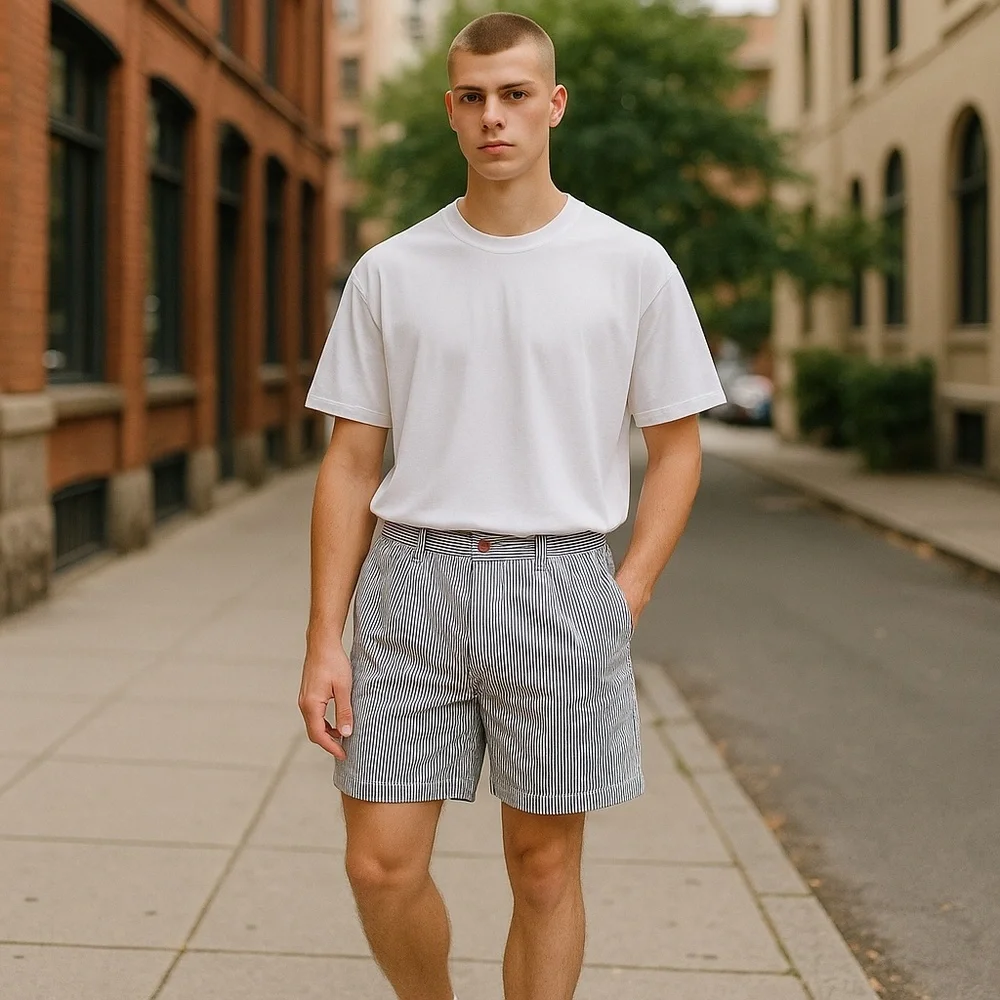 J. Crew Blue & White Seersucker Flat Front Cotton Shorts Size 35 Casual Preppy